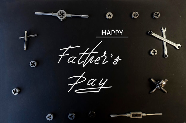 Happy Fathers Day Flat lay on fathers day theme Black background