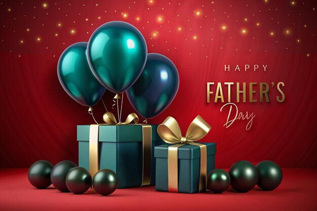 Photo happy fathers day greeting card design with balloon and falling confetti on shiny luxury background