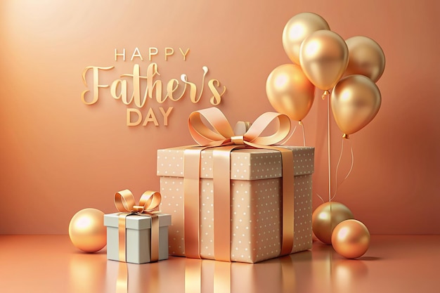 Photo happy fathers day greeting card design with balloon and falling confetti on shiny luxury background