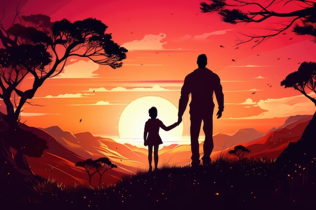 Happy fathers day greeting card illustration of silhouette