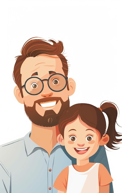 Happy fathers day Happy dad and daughter Cartoon illustration