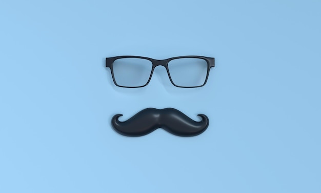 Photo happy fathers day mustache and glasses on blue background