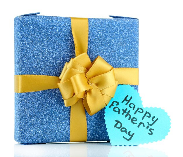 Happy Fathers Day tag with gift box isolated on white