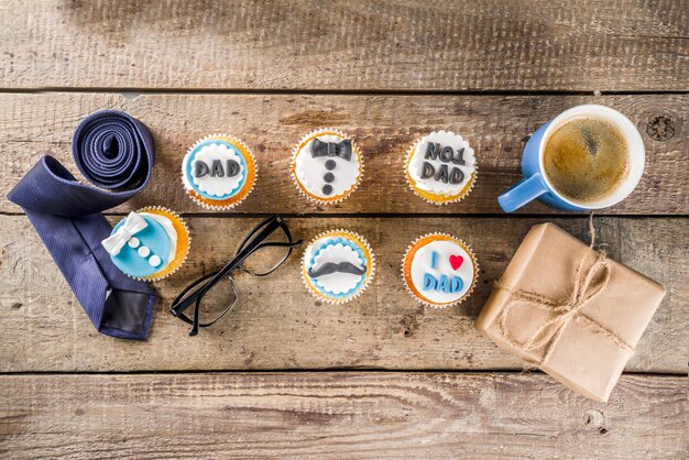 Happy Fathers Day with cupcakes and gifts