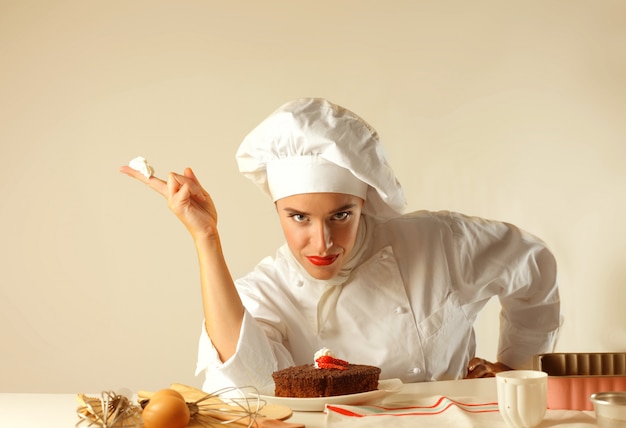 Happy female chef