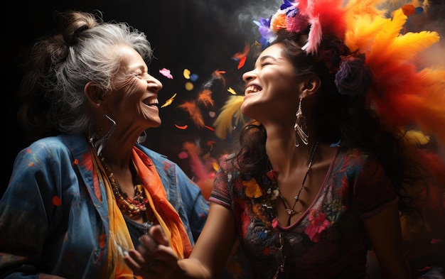 写真 ナイトクラブパレードで喜びと文化を放射する幸せなヒッピー女性