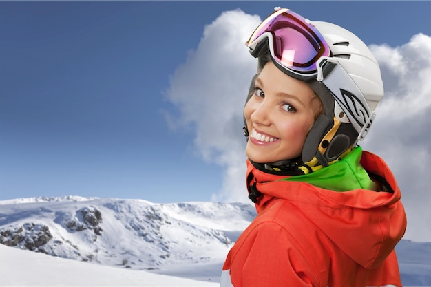 Happy female skier