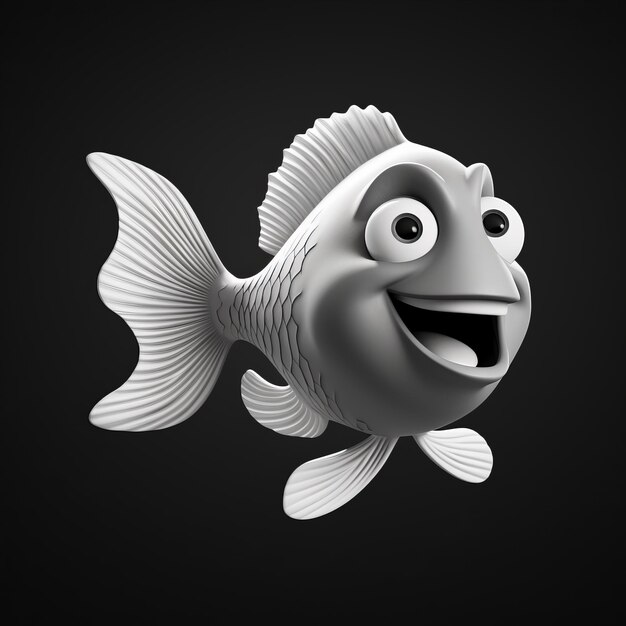 Happy Fish 3d Render Of A Playful Flounder In Monochrome Toning
