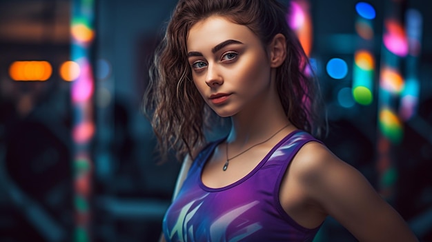 Happy fitness girl 20 years old working out at a gym with Generative AI