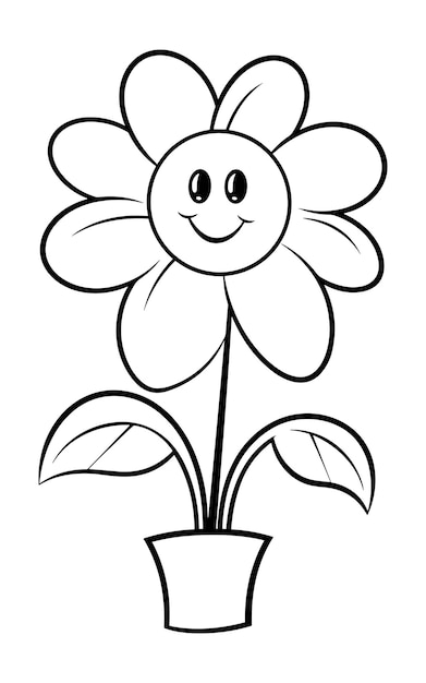 Foto libro da colorare happy flower in a pot per bambini