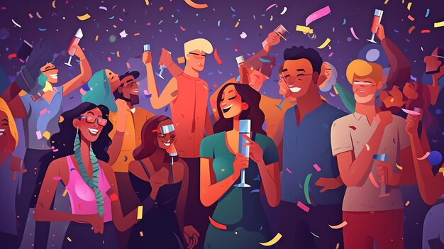 Happy folks and friends are present in this Generative AI party scene from a fun nightclub