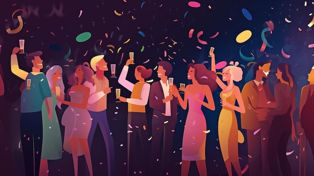 Foto gente e amici felici sono presenti in questa scena di festa di intelligenza artificiale generativa da un divertente nightclub