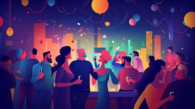 Photo happy folks and friends are present in this generative ai party scene from a fun nightclub