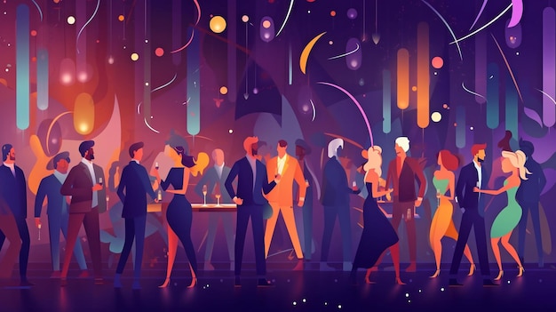 Photo happy folks and friends are present in this generative ai party scene from a fun nightclub