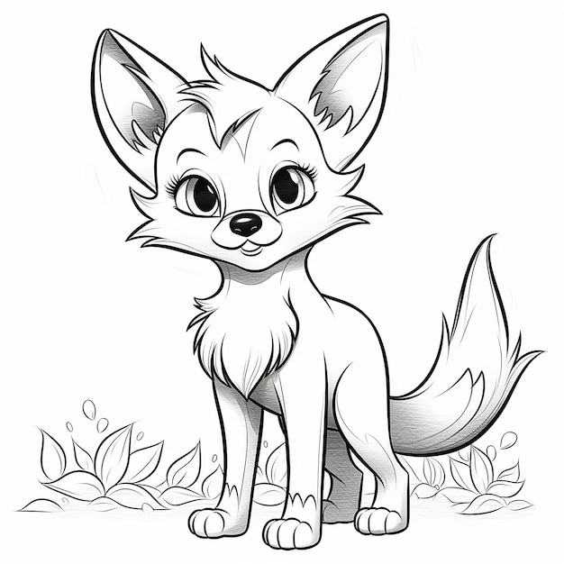 Photo happy fox cartoon outline drawing black and white illustration ai generated image