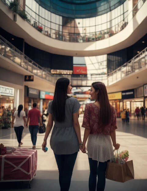 Foto amici felici festeggiano l'acquisto in un centro commerciale in colombia