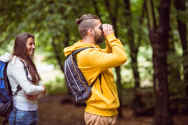 Happy friends on hike together