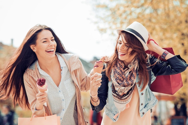 Happy friends shopping