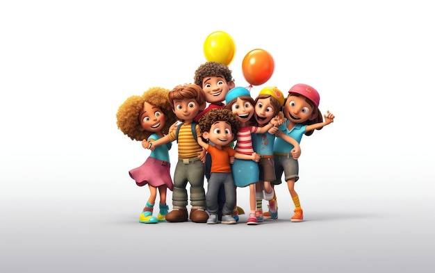 Happy Friendship Day 3d cartoon characters in studio render