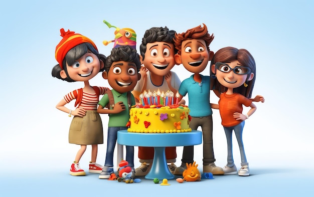 Happy Friendship Day 3d cartoon characters in studio render