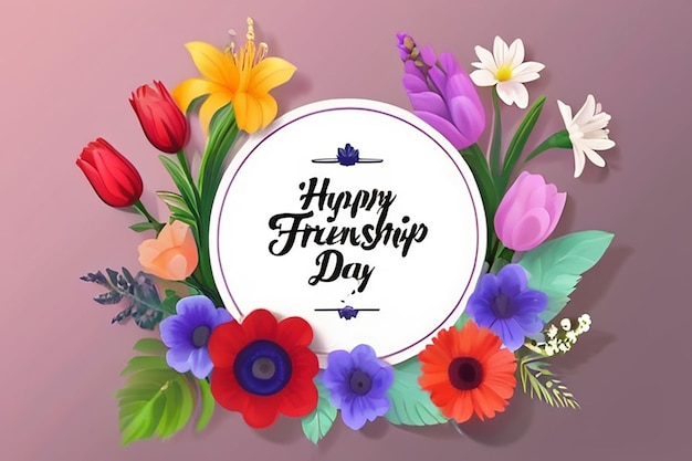 Happy Friendship Day Card With Mixed Flower Bouquet