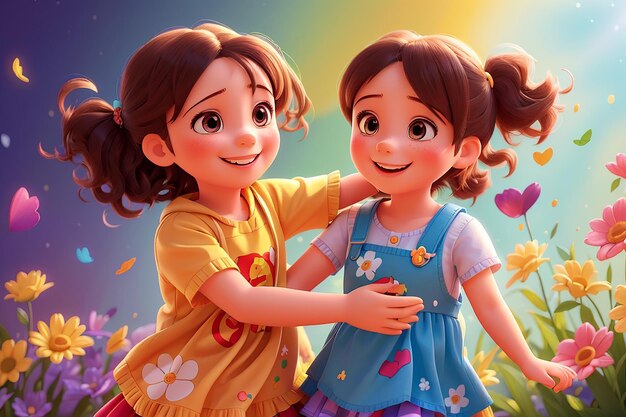 Happy friendship day on children's day celebrating and embracing each other feeling in love