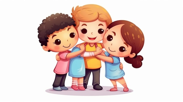 Happy Friendship Day Cute Cartoon Illustration with Young Generative ai