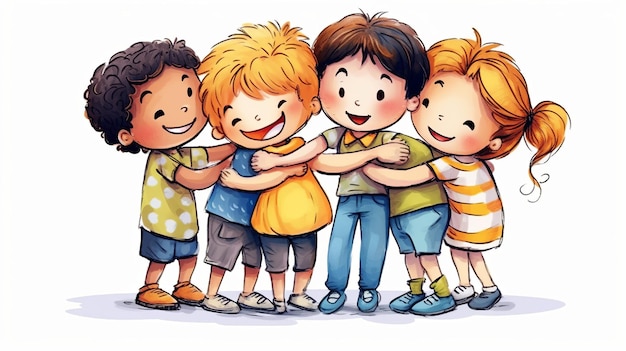 Happy Friendship Day Cute Cartoon Illustration with Young Generative ai