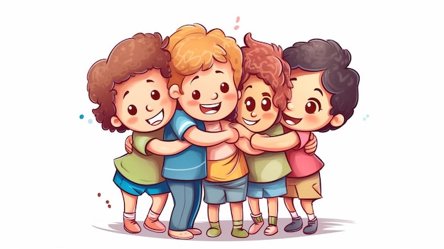 Photo happy friendship day cute cartoon illustration with young generative ai