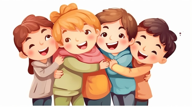 Photo happy friendship day cute cartoon illustration with young generative ai