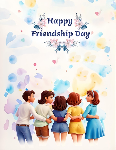 Happy Friendship Day greeting card in watercolor