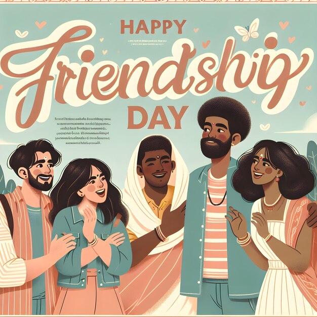 Happy Friendship Day Group of diverse people standing together hugging and smiling