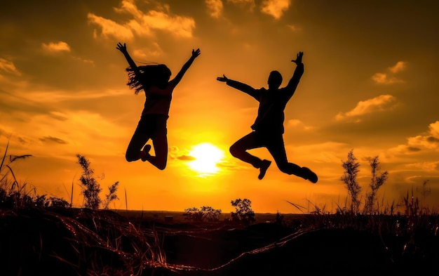 Happy Friendship Day silhouettes golden hour sunset