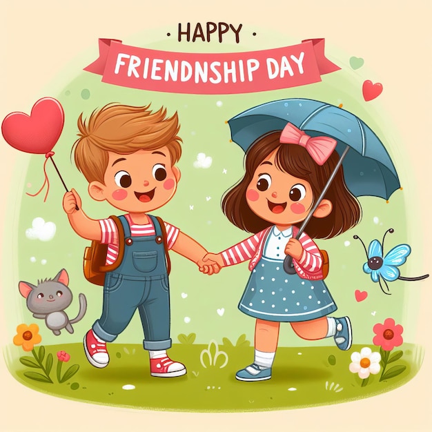 Happy friendship day with friends illustration Generative Ai