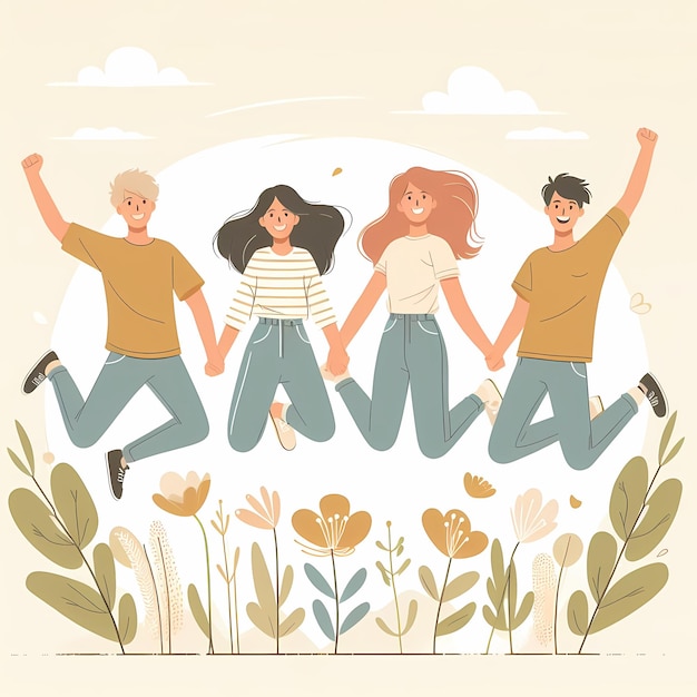 Photo happy friendship friends do multiple different activities friendship day