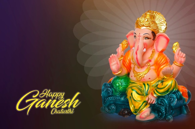 Happy Ganesh Chaturthi Greeting Card design with lord ganesha sclupture