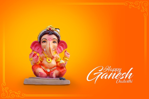 Happy Ganesh Chaturthi Greeting Card design with lord ganesha sclupture