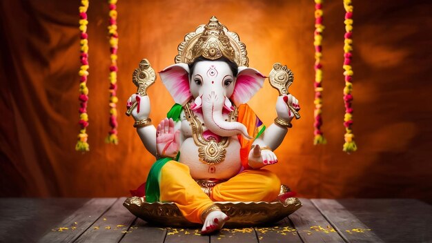 Photo happy ganesh chaturthi greeting card using photograph of lord ganapati idol