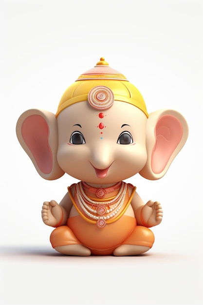 Happy Ganesh chaturthi with lovely baby Ganesha 3d rendered little baby Ganesha Generative Ai