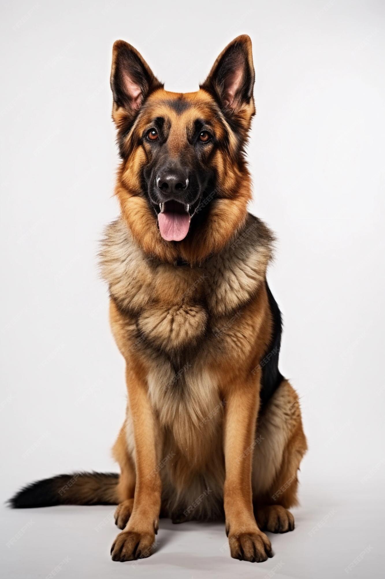 Premium AI Image | Happy German Shepherd dog front view white background