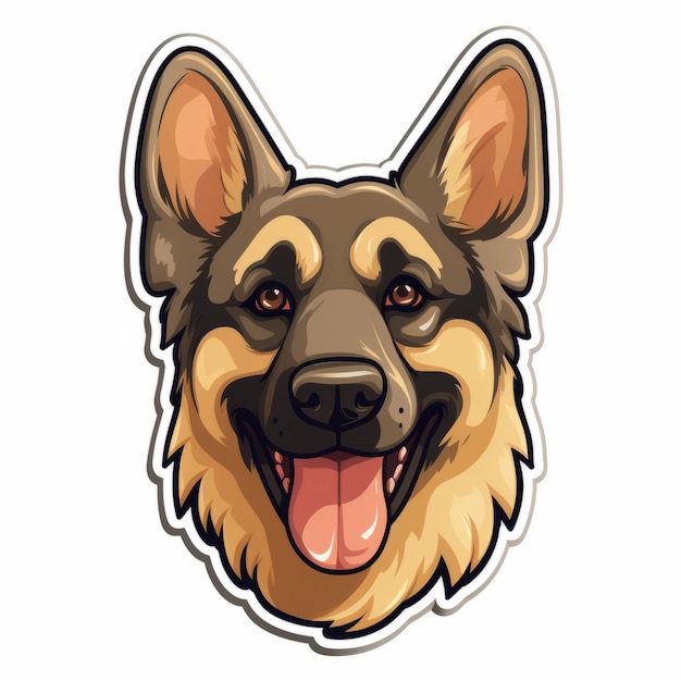 Photo happy german shepherd head sticker cute cartoon style