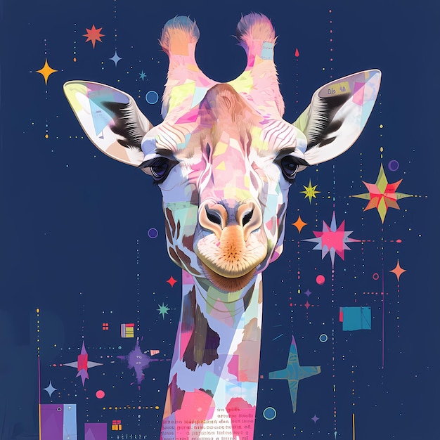 Photo happy giraffe in a world of colors