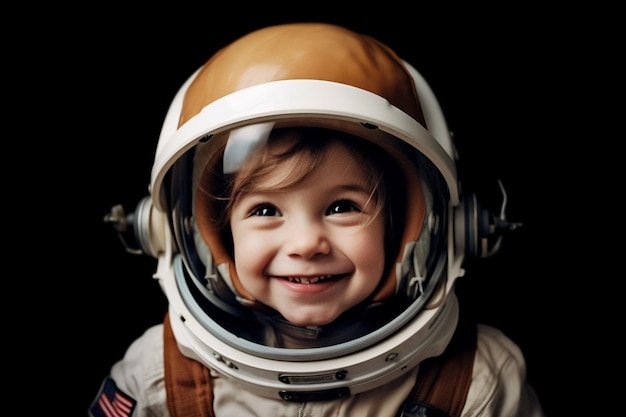 Happy girl in astronaut costume with Generative AI