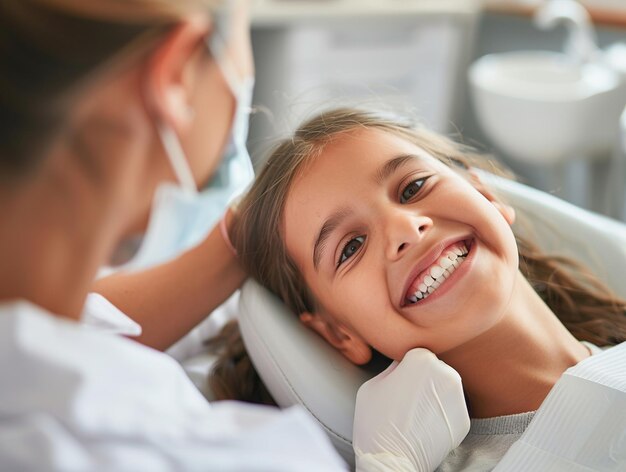 Foto ragazza felice dal dentista