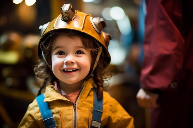 Happy girl in engineer costume with Generative AI