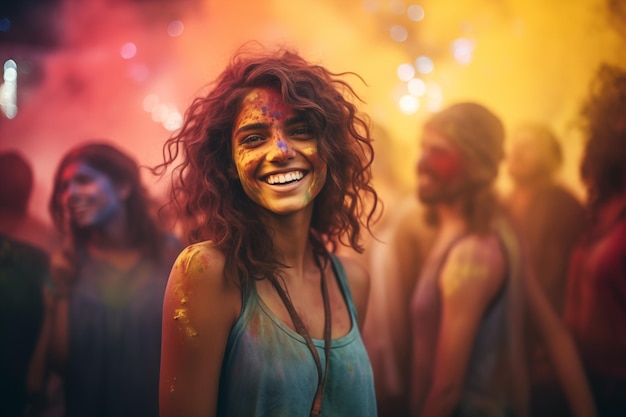 Photo happy girl enjoying holi festival of colours