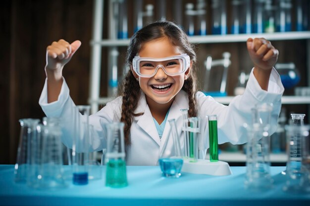 Photo happy girl a focused scientist