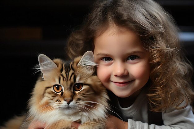 Foto una ragazza felice e il suo gatto