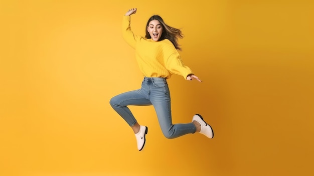 Счастливая девушка прыгает Иллюстрация AI GenerativexA