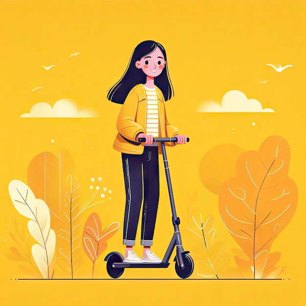 Photo happy girl riding a scooter ai generative